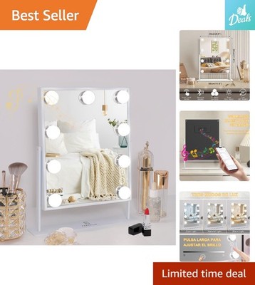 Elegant White Makeup Mirror with Lights & 360° Rotation for Glamorous Vanity