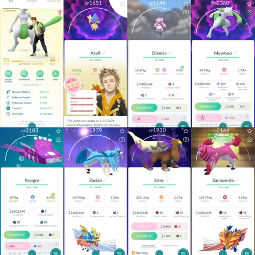 Pokemon Acc Go Lvl 70 201 Legendary /108 Shiny /26 Perfect