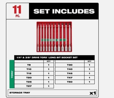 Milwaukee 11 Piece Long Torx Socket Set 1/4