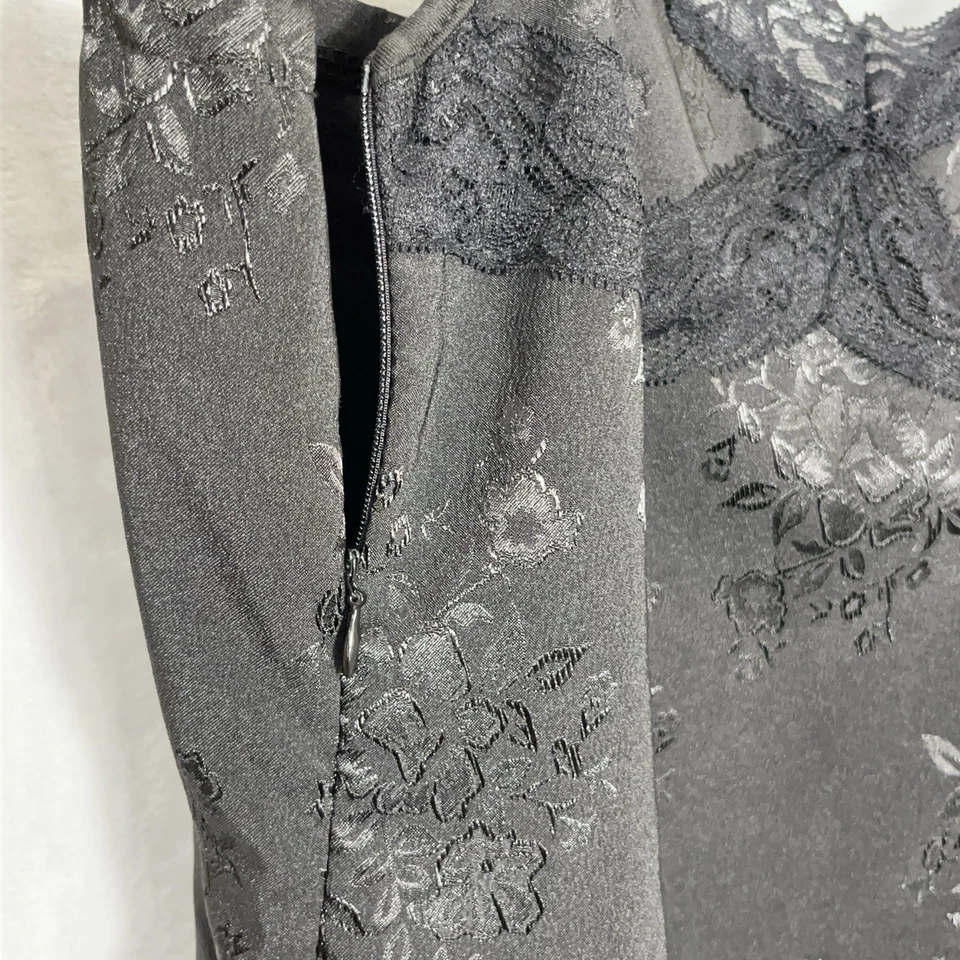 Y2K Babydoll Coquette Lace Trim Slip Mini Dress L Fairycore Black Foral Embossed - Image 4 of 4