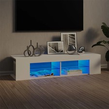 Modern Wooden TV Tele Stand Media Unit Cabinet With LED Lights & Storage Shelves