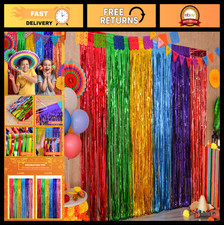 Vibrant Taco Foil Fringe Curtains - Mexican Party Backdrop, 4 Pack Decor