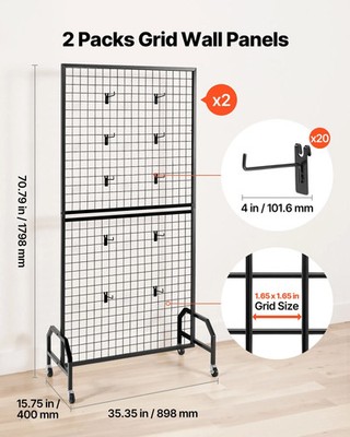 VEVOR 2 Packs Grid Wall Panels, 2.9 x 5.9 ft Wire Grid Panels Display Rack, Mova