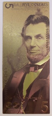 $5 Five US Dollar Concept Design 6'' Novelty 24K Gold Foil Plated Note Bill GFN45