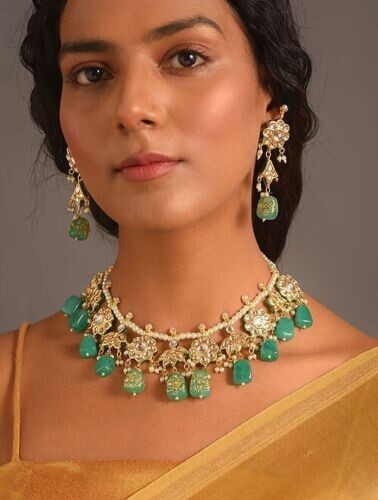 Bollywood Gold Plated Pearl Choker Necklace Bridal Indian Jewelry Set For Women