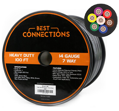 #ad BEST CONNECTIONS 7 Way Trailer Wire Heavy Duty 14 Gauge 7 Conductor $117.95
