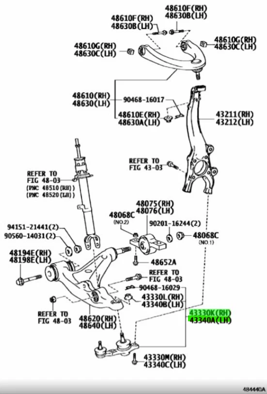 JUEGO DE JUNTAS OEM, BOLA INFERIOR, R&L DELANTERO LEXUS IS300H/IS300 IS250 IS200T ASE30 Foto 3 de 3