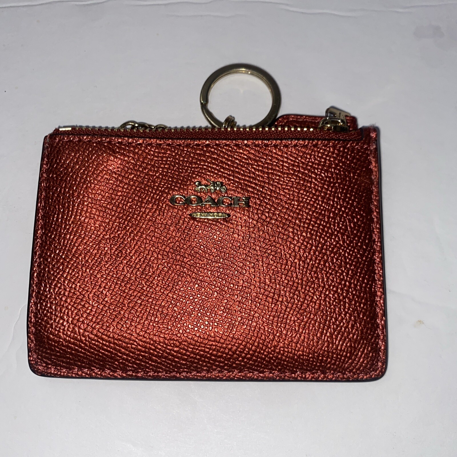 Coach Rust & Metallic Copper Card Holder with Keychain - Preowned-image