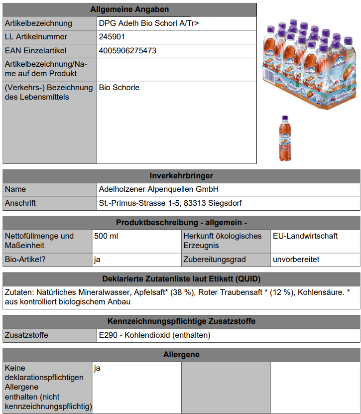 Adelholzener Bio Apfel/Traube 0,5 PET - München, Erding, Freising