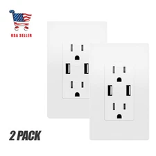 4.8AUSB Outlet, Wall Charger High Speed Duplex Receptacle 15Amp,USB outlet 2pack
