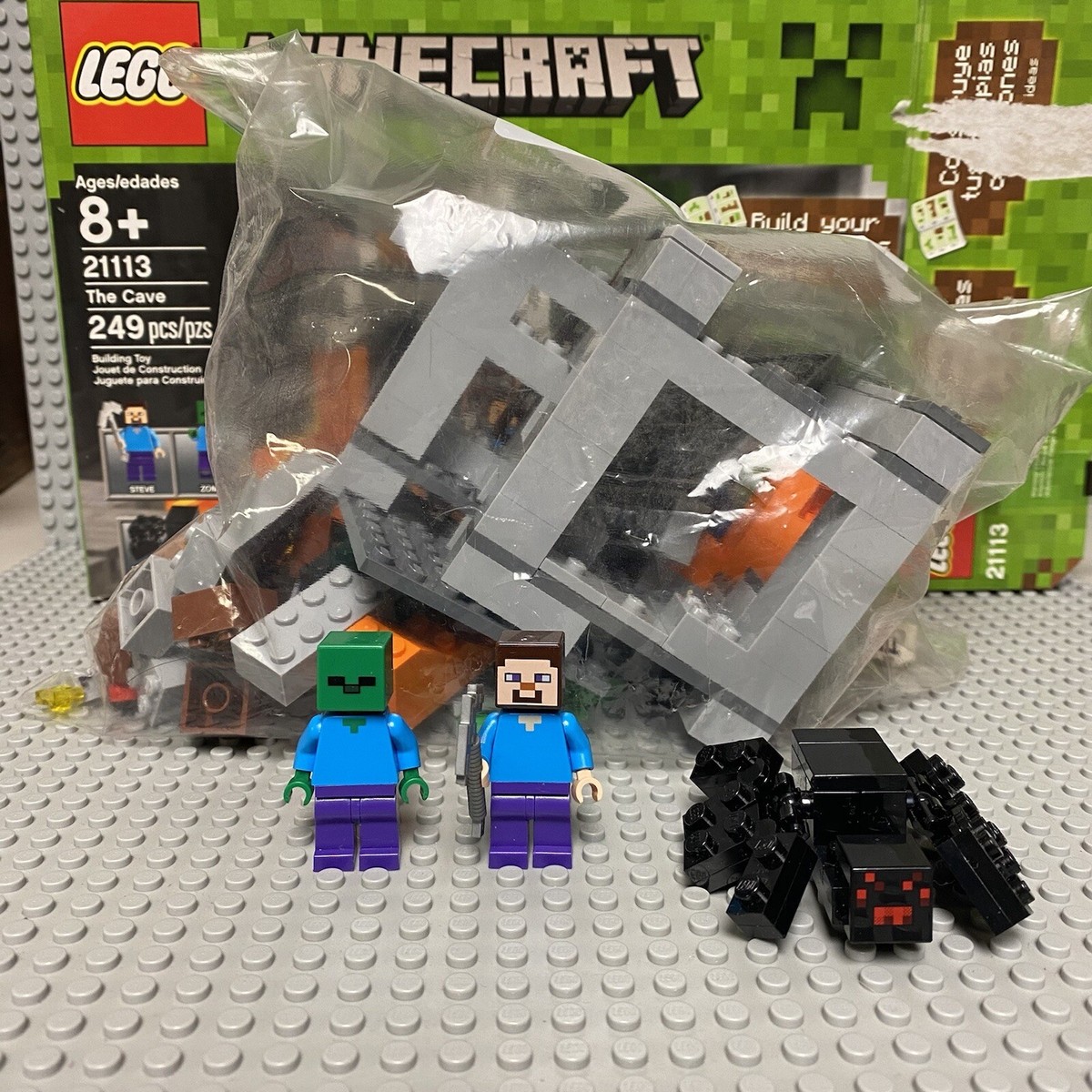 LEGO MINECRAFT 21113 The Cave INCOMPLETE W/ BOX, MINIFIGS