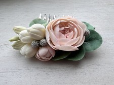 Floral Porcelain Bridal Hair Comb Blush Flowers Greenery