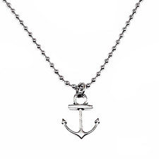 Collana con ciondolo ANCORA Argento catena militare a pallini ACCIAIO Uomo Donna