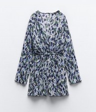 ZARA NWT Medium Printed Pleated Jumpsuit Romper V-neck Wrap Front Elastic Waist