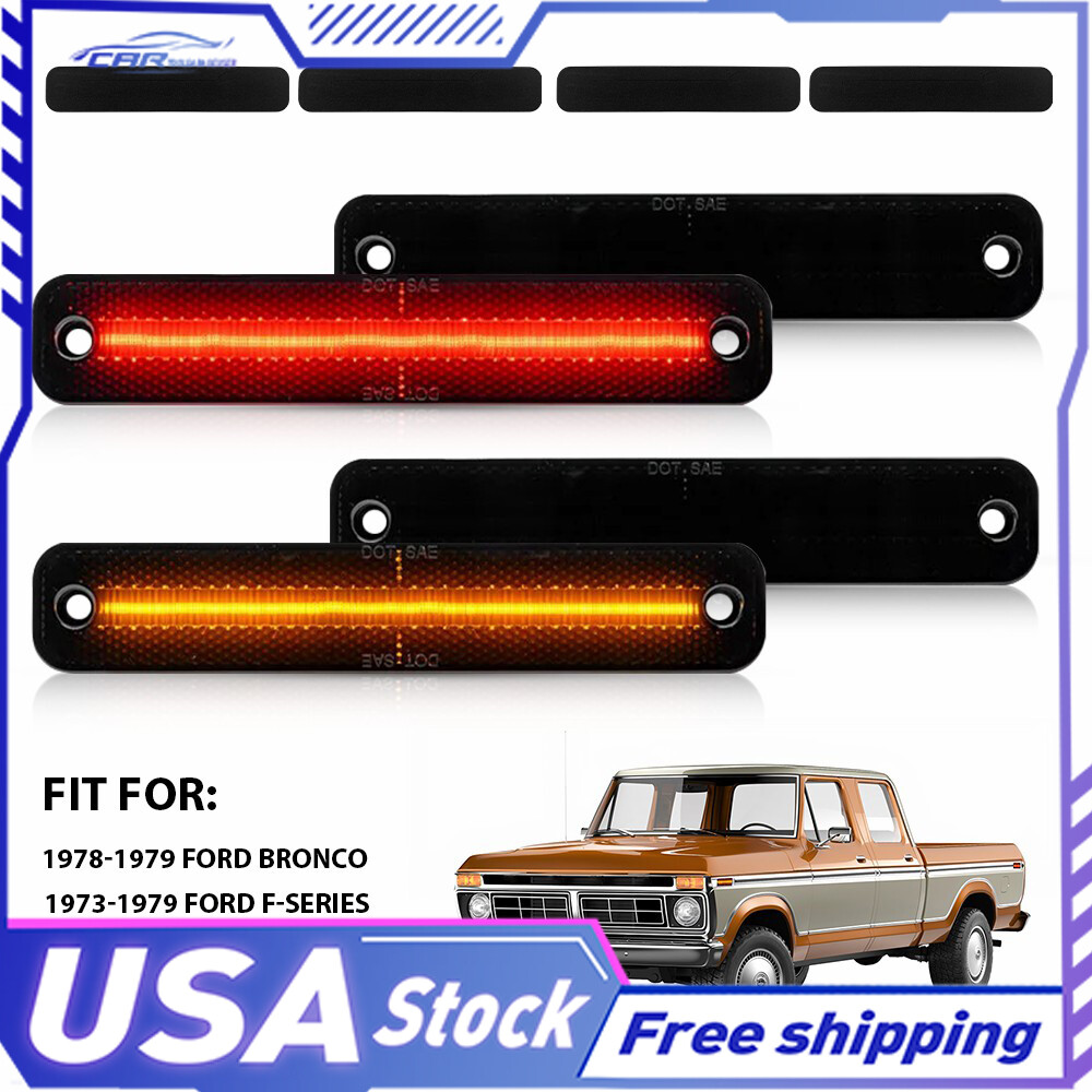 For Ford F-Series Truck 73-79 Van Bronco Smoked LED Side Front+Rear Marker