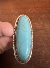 Native American Womens Navajo Blue Green Turquoise Large Ring Sz 6.5 B Wow Nice