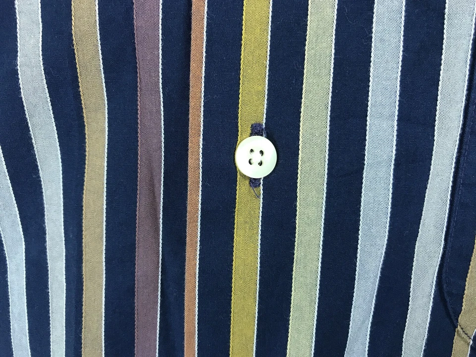 Camisa Para Hombres Bullock & Jones XL Espectro Metálico Toldo Rayas Azul Pavo Real Dorado Foto 4 de 4