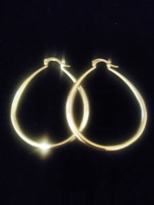 14KT GELBGOLD VERKLEIDET KNOPF ZURÜCK OVALE REIFEN OHRRINGE 2 ZOLL GLÄNZEND 50 MM + BONUS!