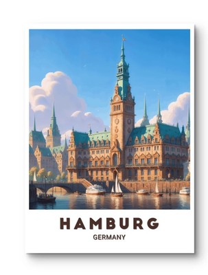 Hamburg Poster: Captivating Rathaus and Scenic Waterfront View