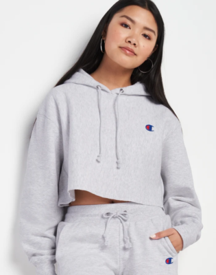 NEW CHAMPION SILVER GRAY REVERSE WEAVE CROPPED CUT-OFF HOODIE SZ