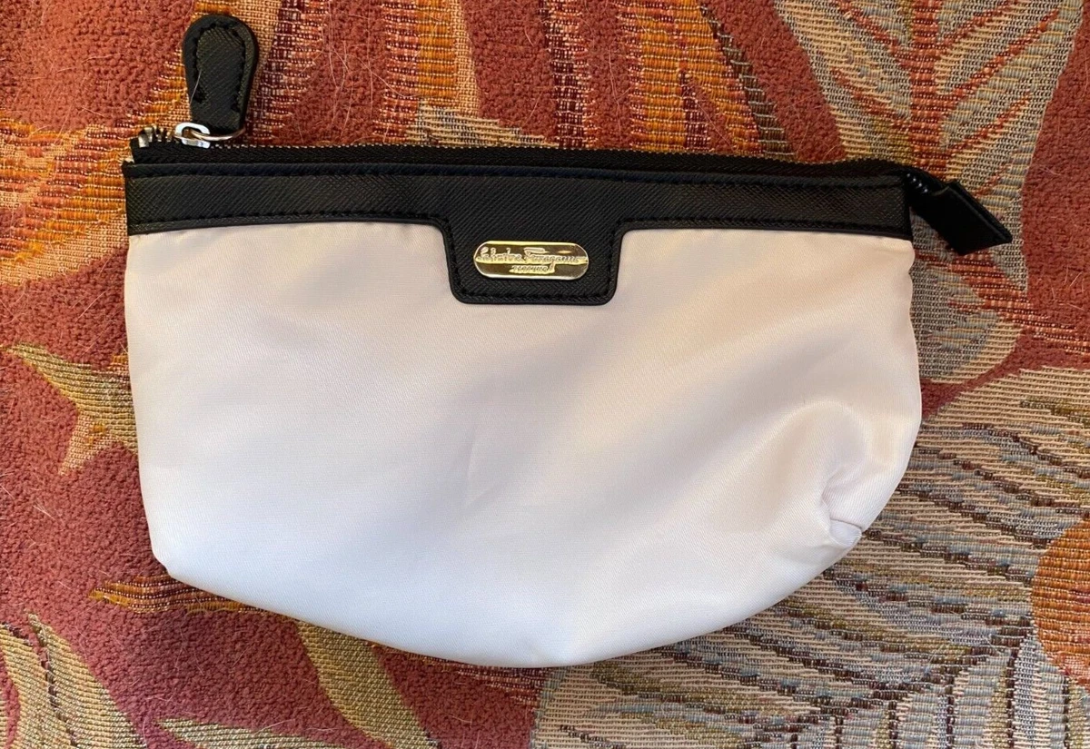 SALVATORE FERRAGAMO White Black Trim Zippered Cosmetic Bag eBay