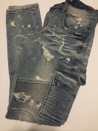 Decibel Indigo Blue Denim Jeans Moto Zipper Thrasher Stretch Mens size  30Wx32L | eBay