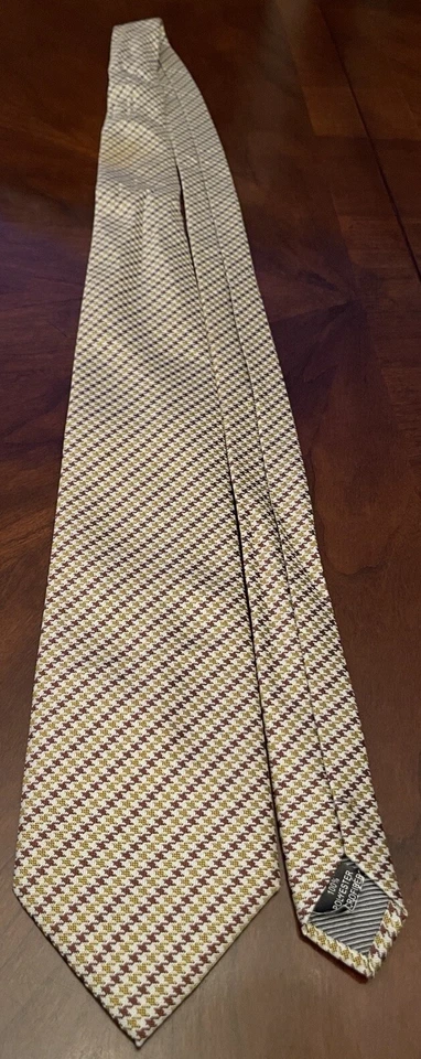 Barcelona Cravatte Gold Brown Houndstooth 100% Polyester Made In China - Image 3 of 4