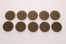 71  to  80         30mm Engraved Discs  Table Numbers Brass Affect Self Adhesive