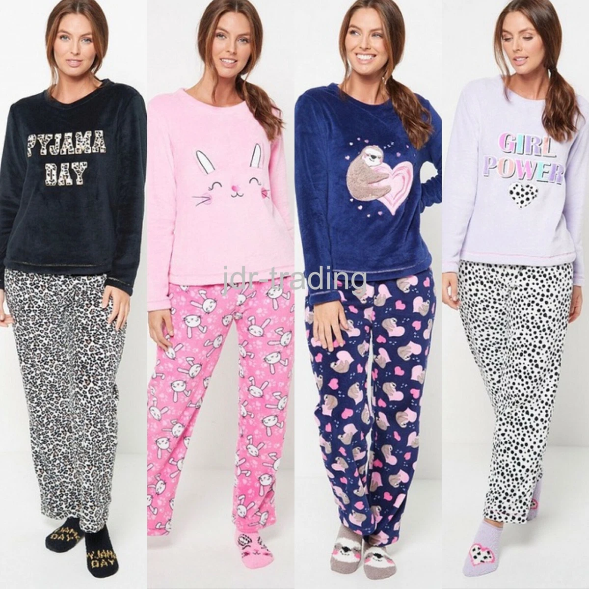 Ladies Womens SUPERSOFT FLEECE Pyjamas and Matching Socks Cosy PJ SET UK  8-26