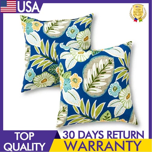 Floral Square Outdoor Throw Pillow Soft Polyester Mildew Resistant Office 2 Sets