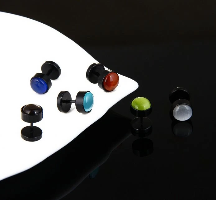 1 pieza Hombres Mujeres 8mm Ópalo Acero Quirúrgico Pasador Hilo Anillo Barra Pendientes Piercing Foto 3 de 4