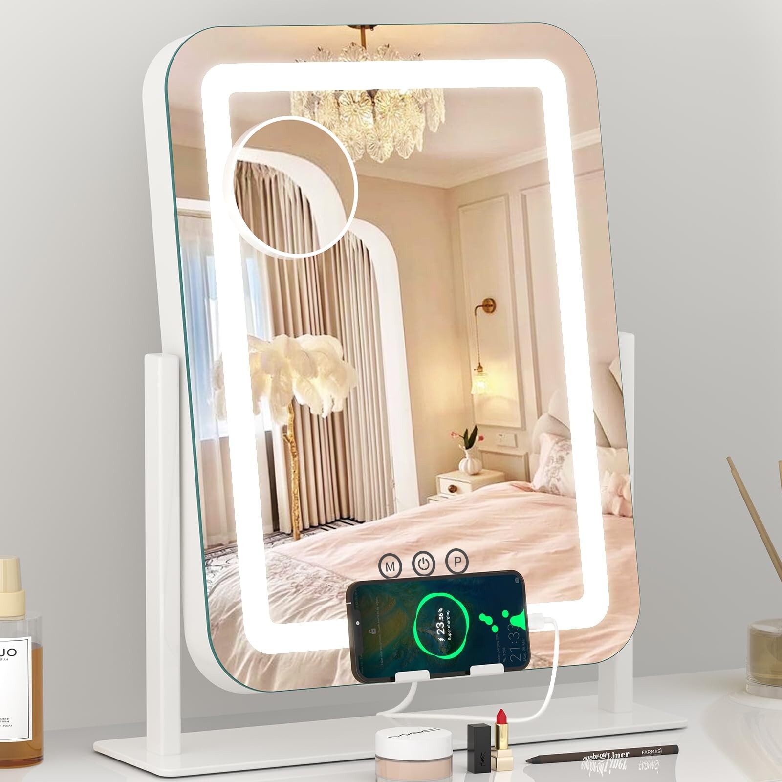 Dripex LED Lighted Makeup Mirror with USB Charging Port 3 Colors Dimmable 15