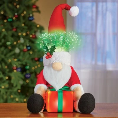 Gnome En Fibre Optique Père Noël Avec Présent Centre De Table De Noël - Photo 1/2