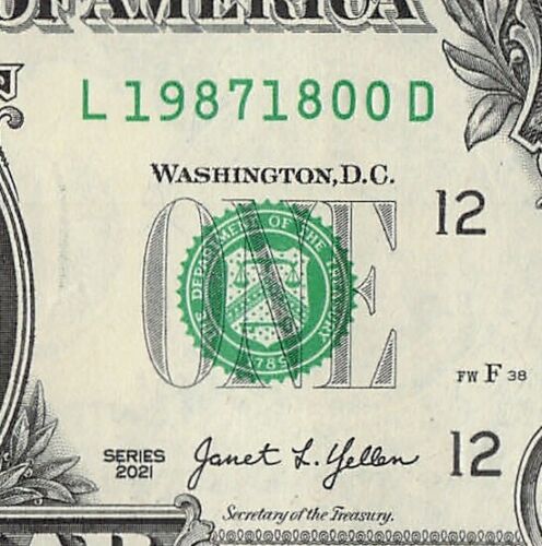 1987 1800 Tombstone Year Date Note Fancy Serial Number One Dollar Bill CRISP UNC