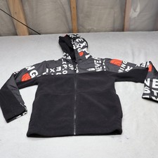 North Face Hoodie Youth Medium 10/12 BLK Logo Graphic Fleece Full Zip Sweatshirt