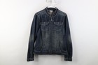 Vintage Y2K Harley Davidson Womens Large Sequin Wings Denim Jean Zip Jacket Blue