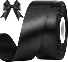 1-1/2 Inches 50 Yards Black Satin Ribbon, Solid Fabric Ribbon Roll for Flower Bo