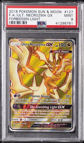 2018 POKEMON SUN & MOON FORBIDDEN LIGHT #127 FULL ART/ULTRA NECROZMA GX PSA 9