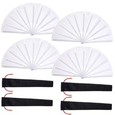 4 Packs Large Rave Fan Handheld Folding Fans Nylon Cloth Foldable with Holder...