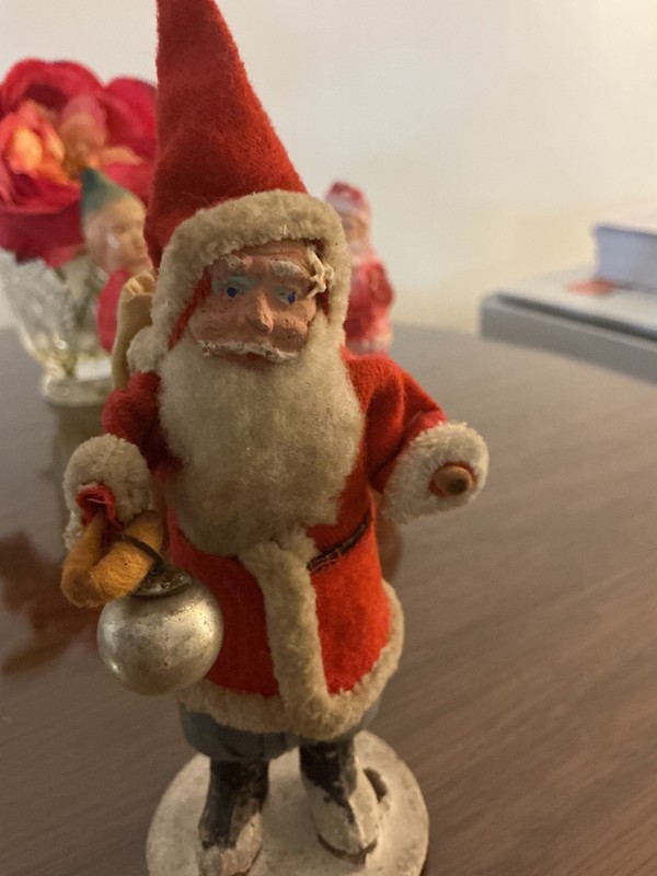Vintage 6" Santa with Mercury Glass Ball/Ornament