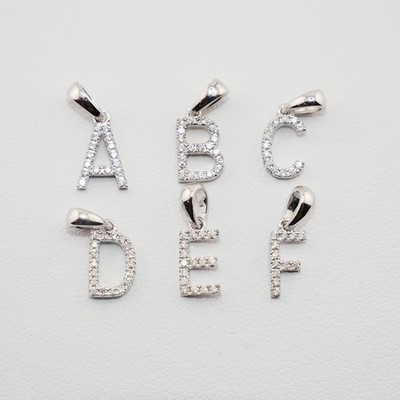 14K Small White Gold Diamond Initial Pendants | Available Letters A-B-C-D-E-F