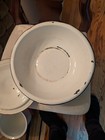 Vintage white and red trim enamelware chamber pot w/lid and basin — photo 4