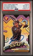 2024 Topps Pristine Signed JACKSON MERRILL GOLD REFRACTOR OH SNAP /50 PSA 8/10
