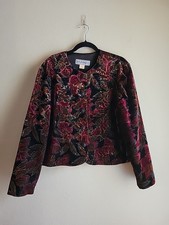 Women's Vintage Burnout Black Velvet Leaf Print Blazer S 14 Whimsigoth Fairy USA