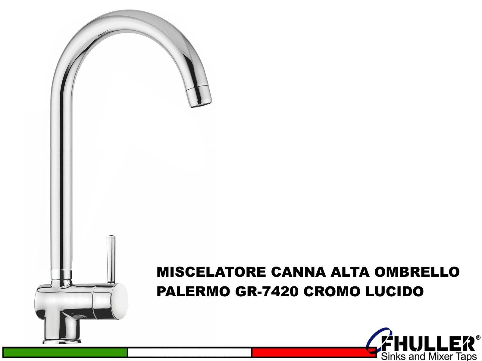 FHULLER Rubinetto Miscelatore Cucina PALERMO GR 7420 PRAIANO Canna Alta 40 Cromo