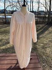 Soft Blush Embroidered Rose Quilted Robe Vintage Inspired Loungewear Large