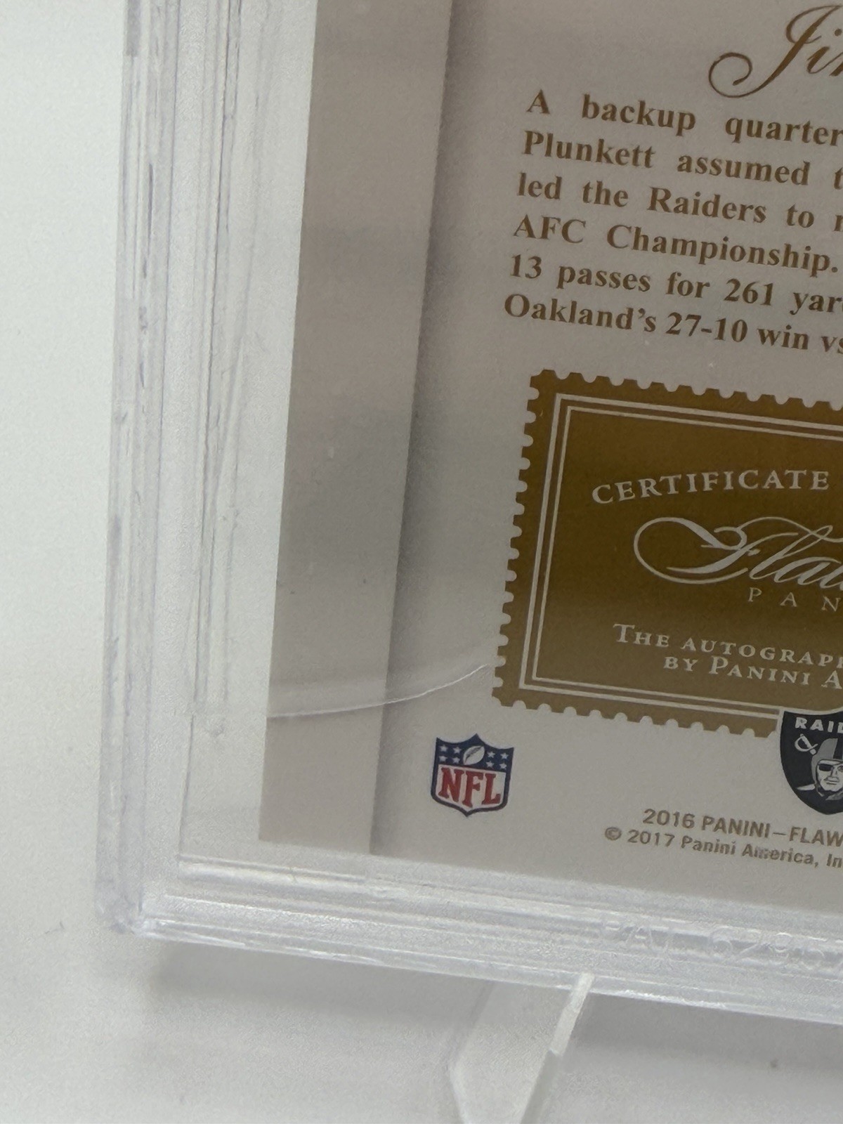 2016 Panini Flawless Jim Plunkett Victors Silver Auto /15 BGS 9.5 view 4