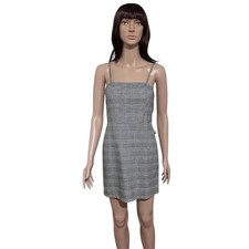 Forever 21 Dress Women’s Sz S Plaid Mini Black Cream Square Neck Sleeveless NWT