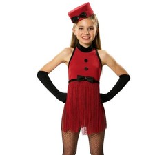 Red Hot Child X-Large Dance Costume Fringed Leotard With Hat Black Gloves New