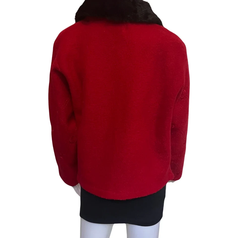 Vintage 1960s Red Wool Jacket With Removable Faux Fur Collar Sz M - Image 2 of 4